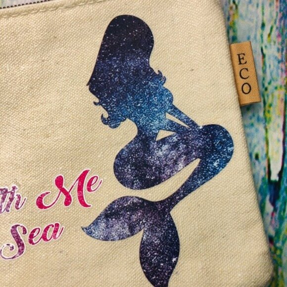 Mermaid Ocean Fun! Tropical Beach Arial Make Up Bag Pouch ECO Recycled Cotton - Picture 5 of 9